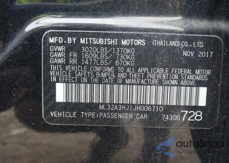 2018 Mitsubishi Mirage Es z USA, uszkodzony, nr VIN ML32A3HJ1JH006710